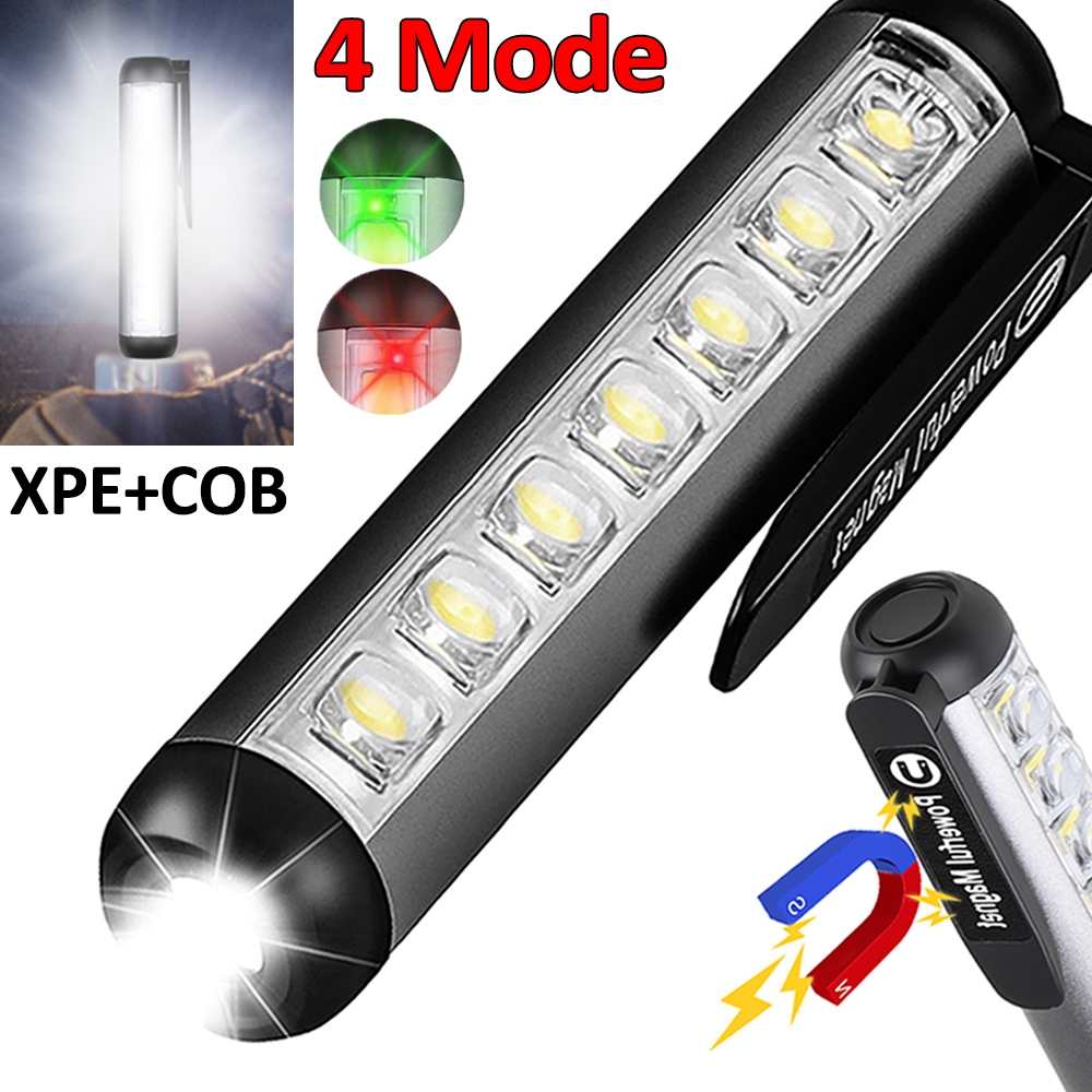 ไฟฉาย LED XPE + COB ขนาดเล็ก สว่างพิเศษ พร้อมคลิปแม่เหล็ก กันน้ํา ชาร์จ USB