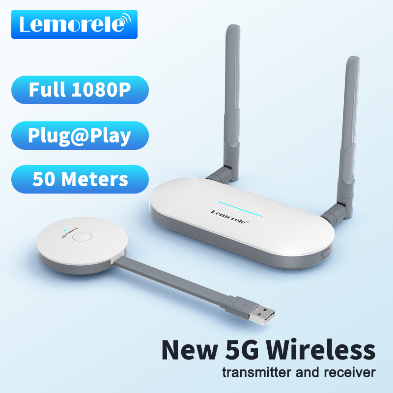 Lemorele G60 Wireless Transmitter and Receiver USB A Port HDMI/VGA Extender Dongle for T.V Projector