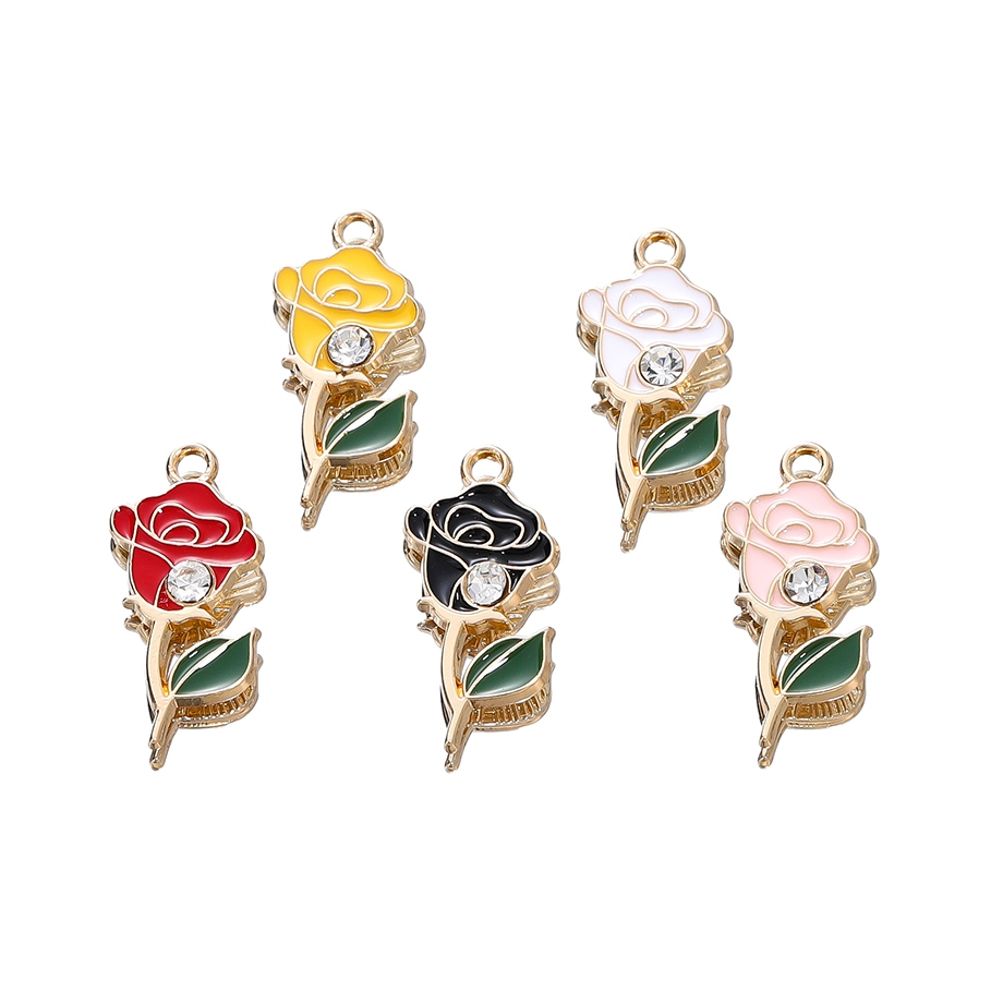 St. kunkka จี้รูปดอกกุหลาบ ประดับเพชร 4 ชิ้น สําหรับทําเครื่องประดับ สร้อยคอ สร้อยข้อมือ DIY