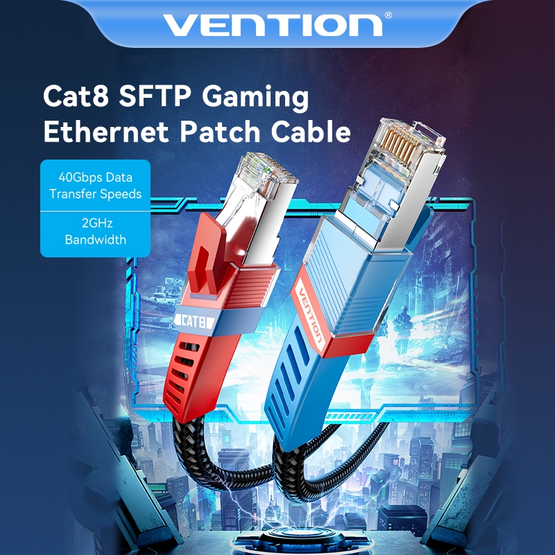 Vention Cat 8 สายเคเบิลอีเธอร์เน็ต ความเร็วสูง 40Gbps ชุบทอง RJ45 เชื่อมต่อเครือ