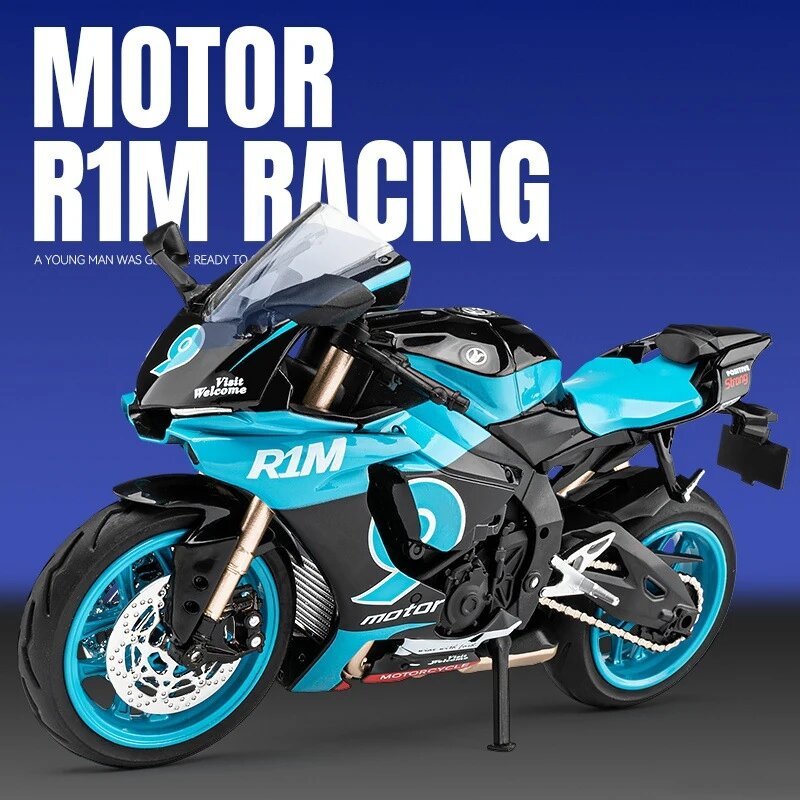 โมเดลรถจักรยานยนต์ สเกล 1:12 Yamaha YZF-R1M อัลลอย พร้อมฐานพลาสติก รองรับเสียงเบา