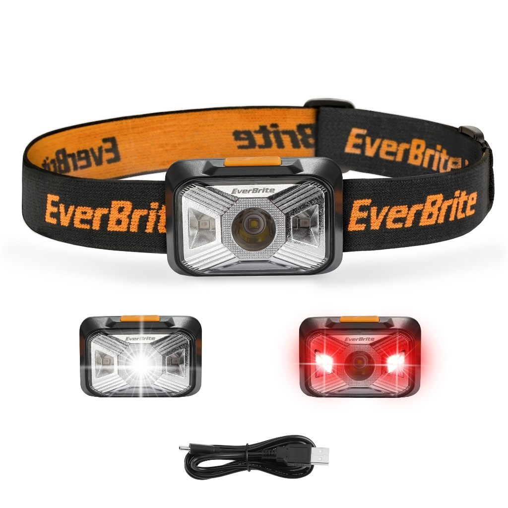 Everbrite ไฟหน้า LED 4 โหมด IPX4 กันน้ํา สําหรับวิ่ง ตั้งแคมป์ เดินป่า ชาร์จ USB