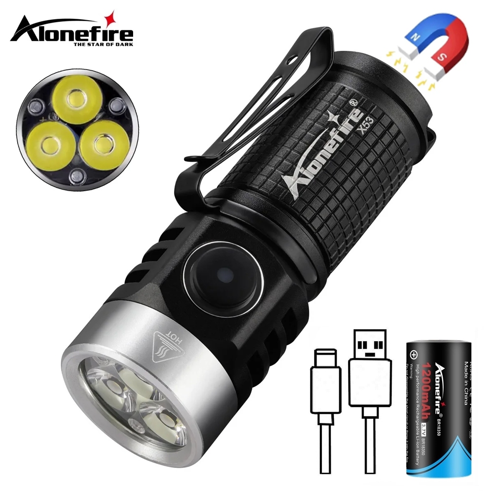 Alonefire 6500K มินิ 3x LED ไฟฉายขนาดเล็ก สว่าง ชาร์จได้ พกพา คลิปไฟ กลางคืน แคมป์ปิ้ง ทํางาน ซ่อมรถ