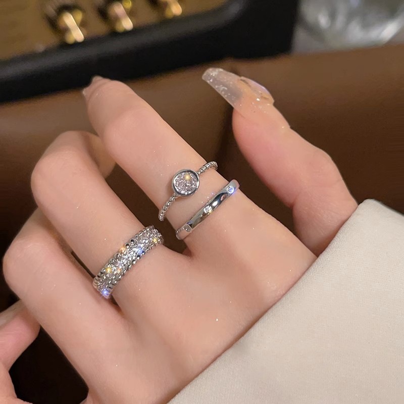 ชุดแหวนเพชร สีเงิน ปรับได้ สไตล์เกาหลี ของขวัญวันเกิด สําหรับนักเรียนหญิง