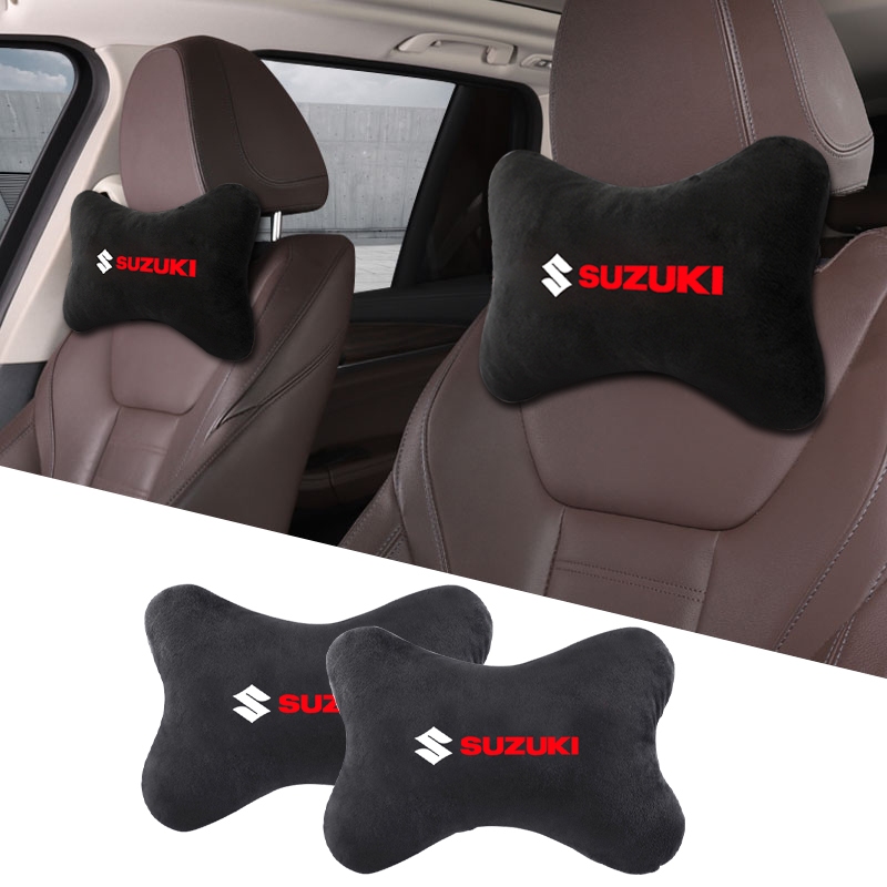 1pcs โลโก้รถคอหมอน Flannel Headrest ผ้าฝ้ายนุ่ม Breathable หมอนสําหรับ Suzuki Jimny Swift Vitara SX4
