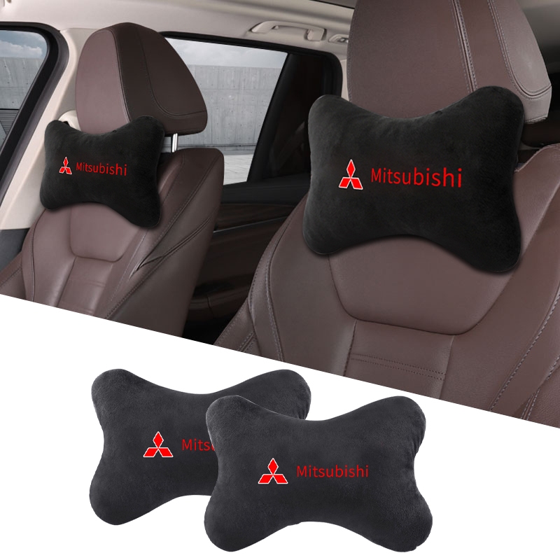 1pcs ความปลอดภัยอัตโนมัติหมอนสีดํา Breathable คอผู้ถือโลโก้รถ Headrest สําหรับ Mitsubishi ASX Lancer