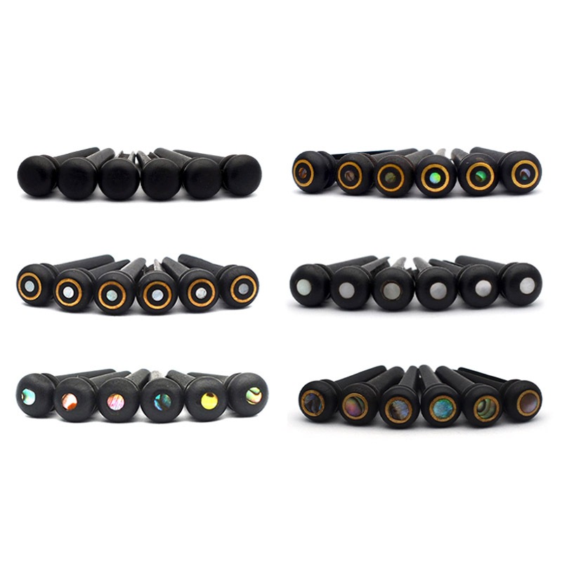 6 ชิ้น Ebony Acoustic กีตาร์ Slotted Bridge Pin 2.0/3.0/4.0 มิลลิเมตร Abalone Shell dots กีตาร์อุปกร
