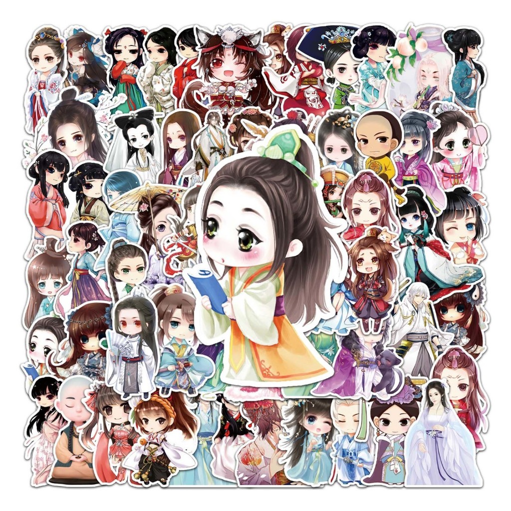 50 ชิ้นตลกการ์ตูนจีนโบราณความงามสติกเกอร์สําหรับ DIY โทรศัพท์แล็ปท็อปโน้ตบุ๊คจักรยานหมวกกันน็อครถ Graffiti กันน้ําตกแต่ง Decal ของขวัญ