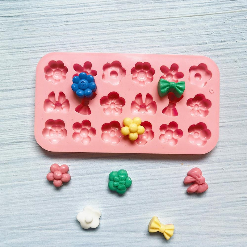 Myoloy แม่พิมพ์ซิลิโคน รูปโบว์ ดอกไม้ 18 ช่อง สําหรับทําพุดดิ้ง น้ําแข็ง บิสกิต ขนมหวาน เค้ก ฟองดองท์ DIY 1 ชิ้น