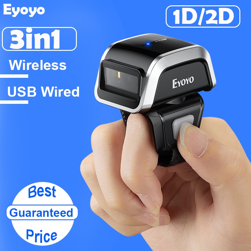 Eyoyo เครื่องสแกนบาร์โค้ด 2D /1D  เครื่องยิงบาร์โค้ดไร้สาย Mini Wearable Ring Finger Barcode Scanner