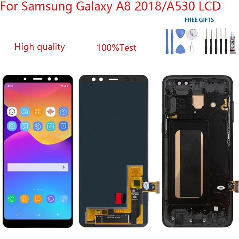Tft/amoled อะไหล่หน้าจอสัมผัสดิจิทัล LCD แบบเปลี่ยน สําหรับ Samsung Galaxy A8 2018/A530
