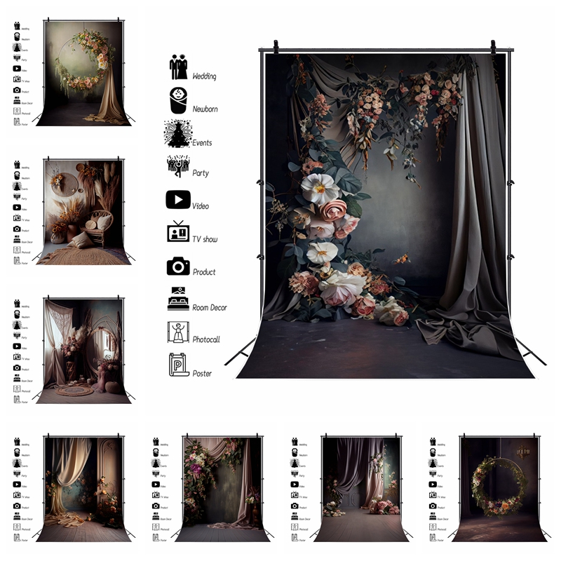 ภาพพื้นหลัง ภาพวาดสีน้ํามัน รูปดอกไม้ สไตล์วินเทจ สําหรับถ่ายภาพในที่มืด วันเกิด งานแต่งงาน คนท้อง