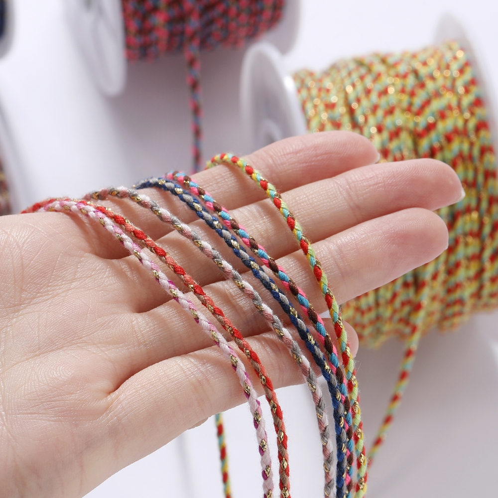 St.kunkka เชือกถักผ้าฝ้ายแท้ เส้นผ่าศูนย์กลาง 2 มม. 25 ม. สีทอง สําหรับถักสร้อยข้อมือ สร้อยคอ DIY 1 ม้วน