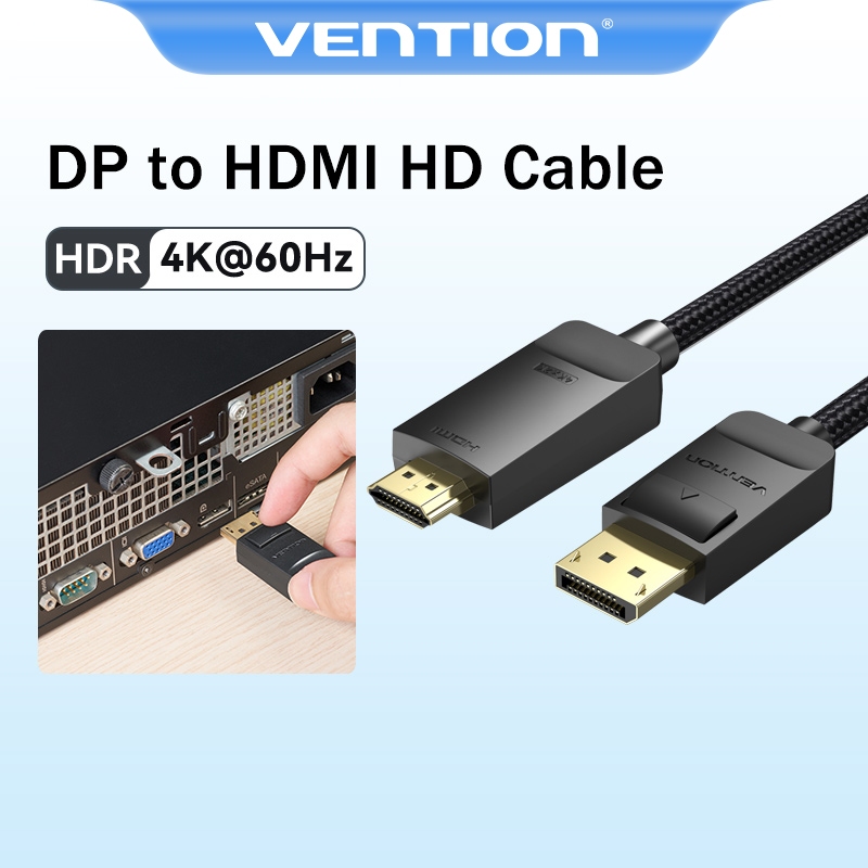 Vention DP to HDMI Cable 4K 60Hz HDMI Cable Male to Male UHD HDMI Converter สําหรับพีซีแล็ปท็อป