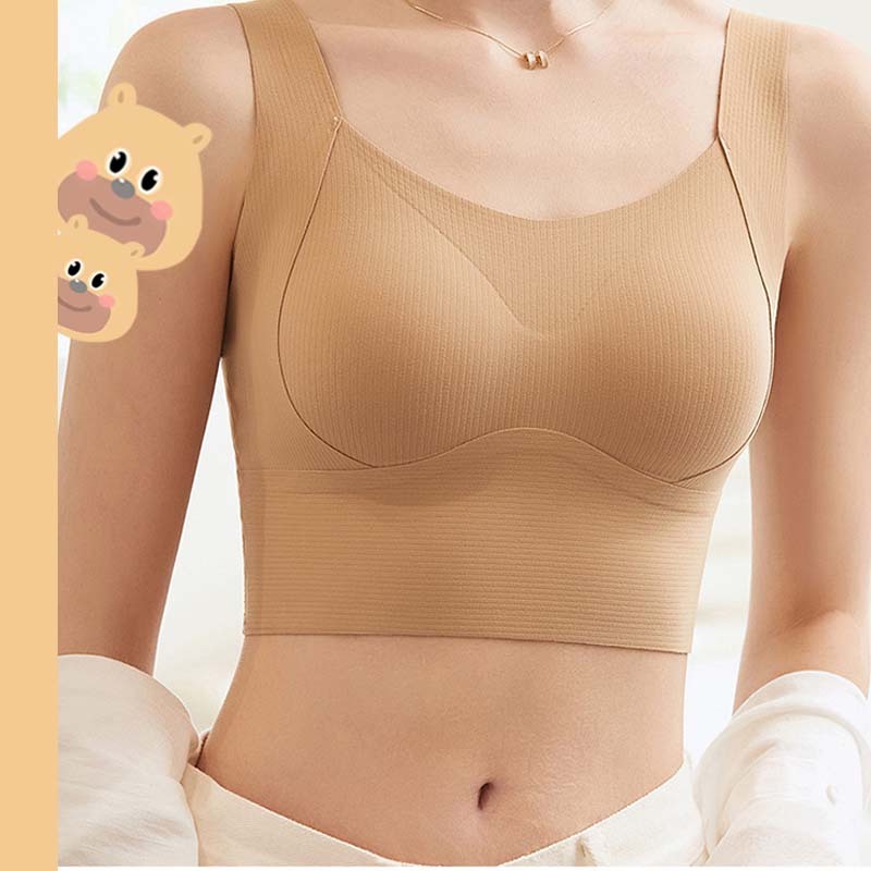 🎀bearbra🎀ชุดชั้นในไม่มีแหวนเหล็ก เสื้อกั๊ก รักษาความอบอุ่น ป้องกันแรงโน้มถ่วง ความยาวปานกลาง บรา