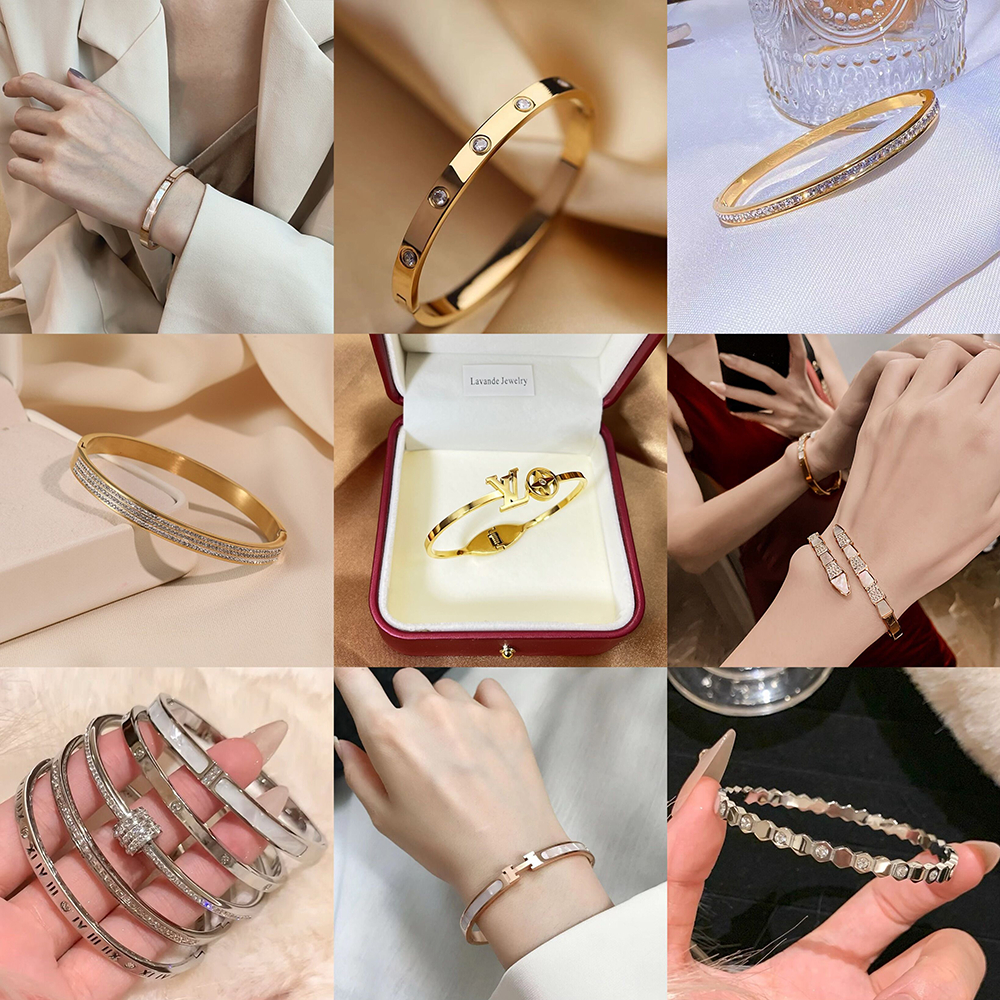 [LAVANDE] สร้อยข้อมือไทเทเนียมระดับพรีเมียม เหล็กไทเทเนียม 100% ไม่ซีดจาง ทอง 18K สร้อยข้อมือกันน้ําไม่แพ้คุณภาพสูง H1L2