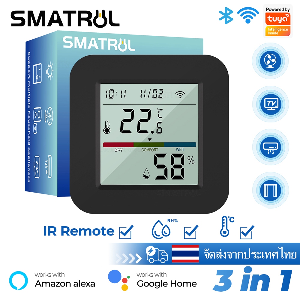 Smatrul Tuya เครื่องวัดอุณหภูมิความชื้น อินฟราด Wifi หน้าจอ LCD รองรับ Alexa Goo