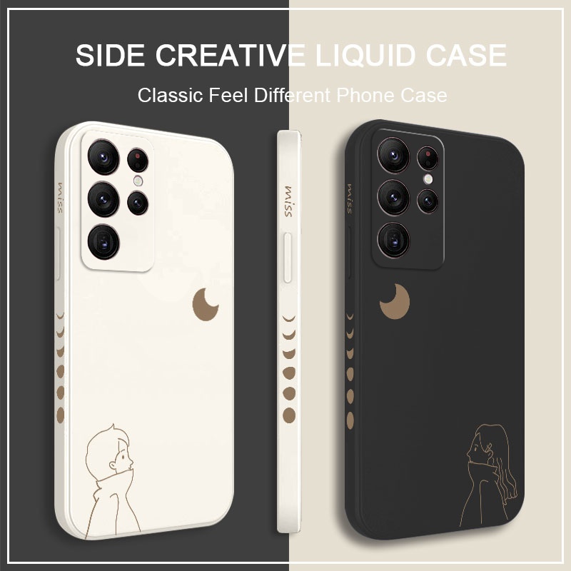 Moon Twilight Miss เคสโทรศัพท์สําหรับ Samsung Galaxy S25 S24 Ultra Plus ซิลิโคนเหลวด้านข้างรูปแบบฝาครอบ