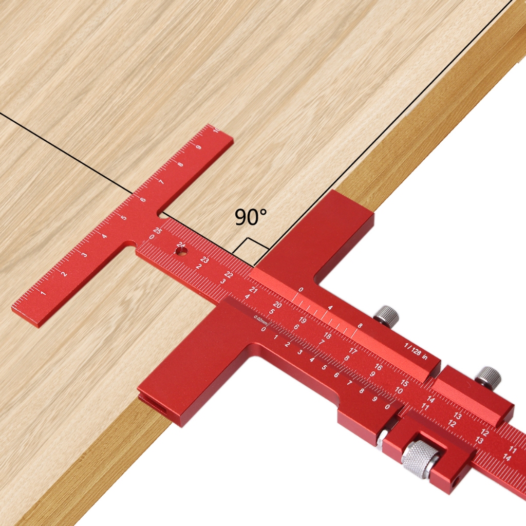 Woodworking Metric/Inch T-Type Ruler Multifunction Scribing Mark Line Gauge Aluminum Alloy Depth Gauge Measuring Tool