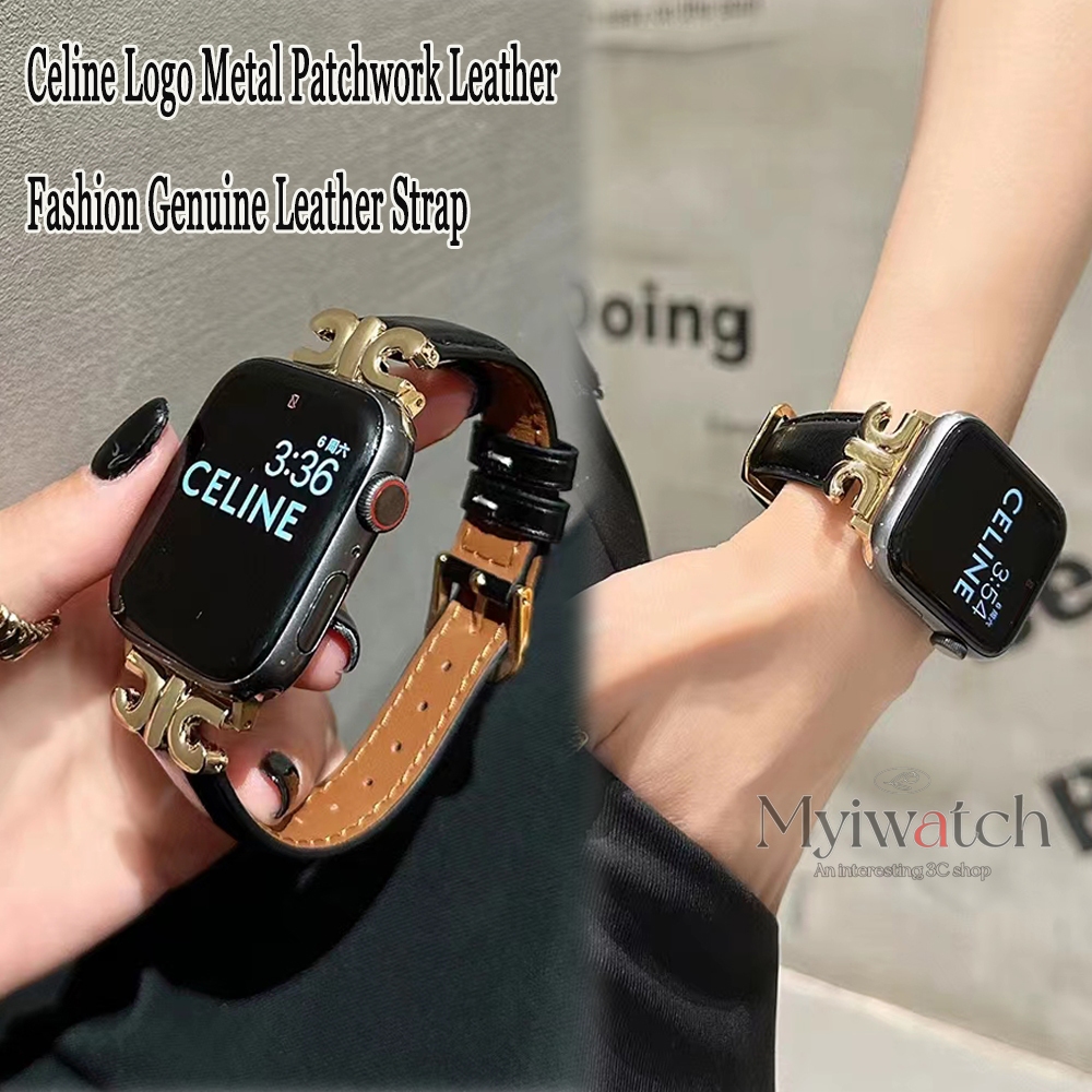 สายหนังแท้ 11 สี ดีไซน์ประกบโลหะ สําหรับ iWatch Series 10/9/8/7/6/5/SE/4/3/2/1 รองรับขนาด 38-49 มม.