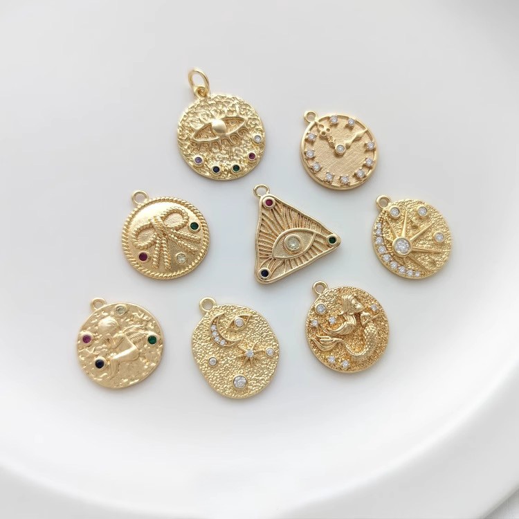 ชุดเครื่องประดับ จี้สร้อยคอ รูปดวงจันทร์ นางฟ้า ชุบทอง 14K ประดับเพทาย DIY