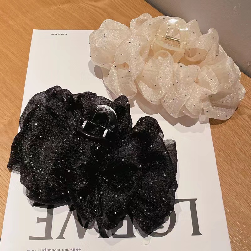 Gypsophila Gauze Bow Grab Clip Love Rhinestone Shark Clip Headdress Elegant All-Match Ponytail Clip