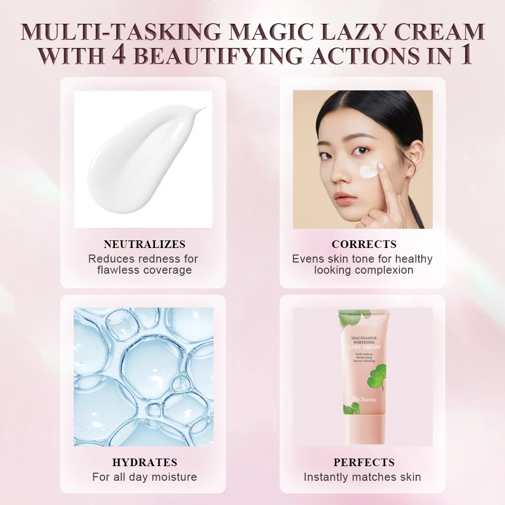 【ซื้อ 1 แถม 1】SHE Eureka เซนเทลล่า  ไวท์เทนนิ่ง เลซี่ ครีม ครีมไวท์เทนนิ่ง ครีมกันแดด แต่งหน้าอย่างรวดเร็ว แต่งหน้าติดทนนาน 35g thumbnail 3