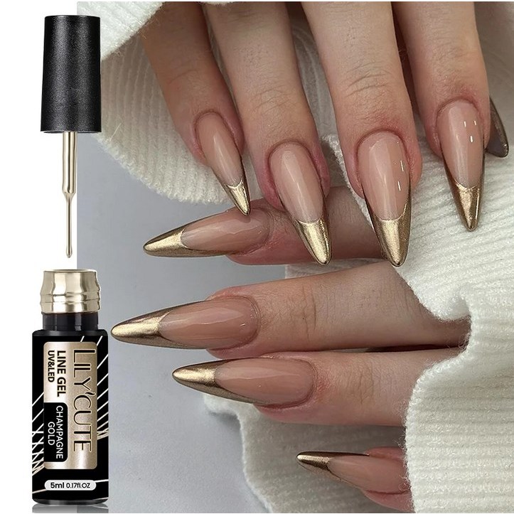 สายเจลเมทัลลิก สีแชมเปญ สีทอง 5 มล. สําหรับตกแต่งเล็บเจล UV