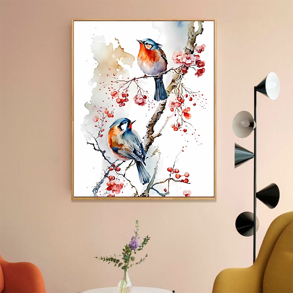【ORFON】 40*50cm /ระบายสีตามตัวเลข/นกบนกิ่งไม้/ระบายสีตามตัวเลขขึงเฟรม/ภาพระบายสีตามตัวเลข/ของขวัญ/รูปภาพติดผนัง