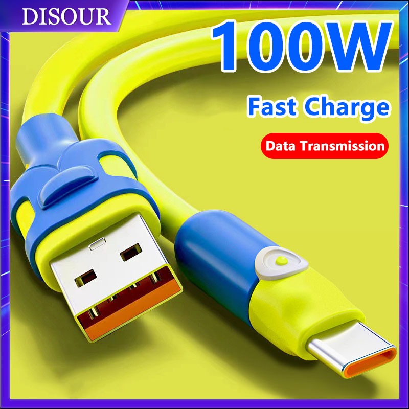 Disour สายชาร์จซิลิโคน 100W 6A ชาร์จเร็ว 1 เมตร 2 เมตร สําหรับ Andrpoid Micro USB Type-C 8Pin