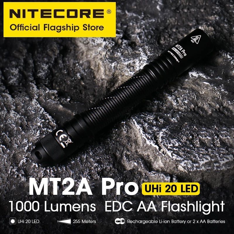 ของแท้ NITECORE MT2A Pro EDC ไฟฉาย 1000 Lumens AA UHi 20 LED Beam USB-C แบบชาร์จไฟได้