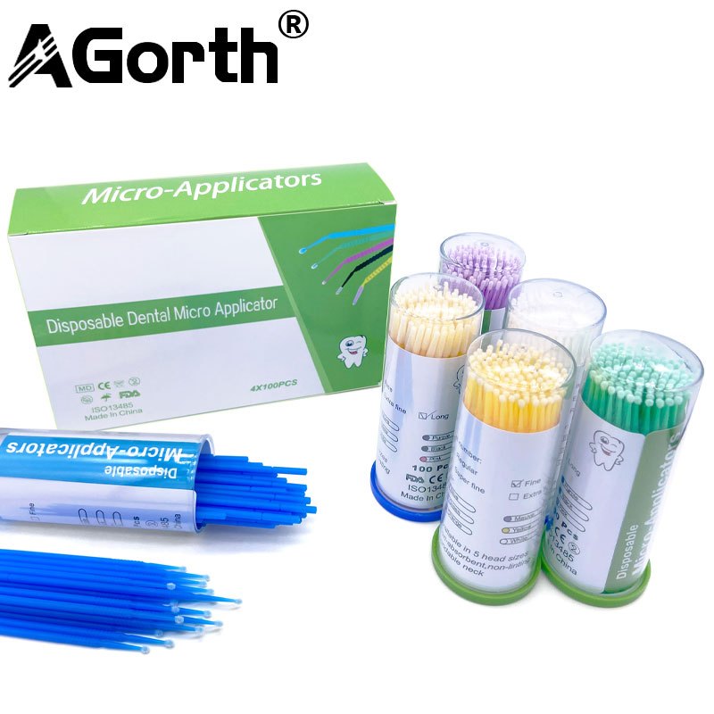 Agorth อุปกรณ์แปรงไมโคร แบบใช้แล้วทิ้ง สําหรับใช้ในการทันตกรรม 100 ชิ้น/ขวด