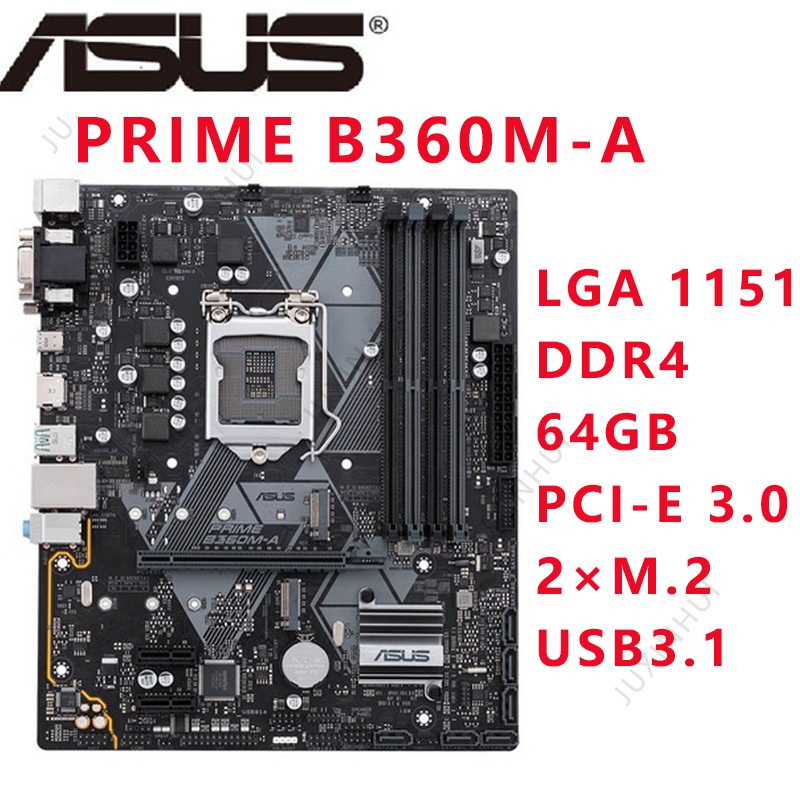 ASUS PRIME B360M-A LGA 1151 เมนบอร์ด DDR4 64GB PCI-E 3.0 2M.2 USB3.1 HDMI Micro ATX B360M B360