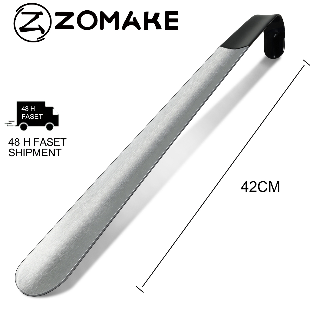Zomake ฮอร์นรองเท้า ด้ามจับยาว 40 ซม. พร้อมสายหนัง ช้อนรองเท้า สเตนเลส สําหรับรองเท้าผู้หญิง ผู้ชาย
