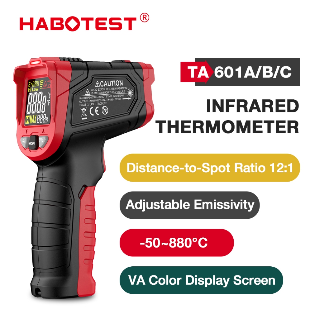 Habotest TA601A/B/C เครื่องวัดอุณหภูมิอินฟราเรด ความคมชัดสูง 9 จุด เลเซอร์เป้าหมาย เลือกได้สองหน่วยอุณหภูมิ