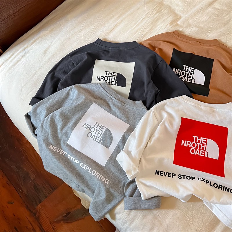 เสื้อยืดลําลอง แขนยาว คอกลม ผ้าฝ้ายแท้ พิมพ์ลายตัวอักษร แฟชั่นฤดูร้อน สําหรับเด็กผู้ชาย และเด็กผู้หญิง 2024