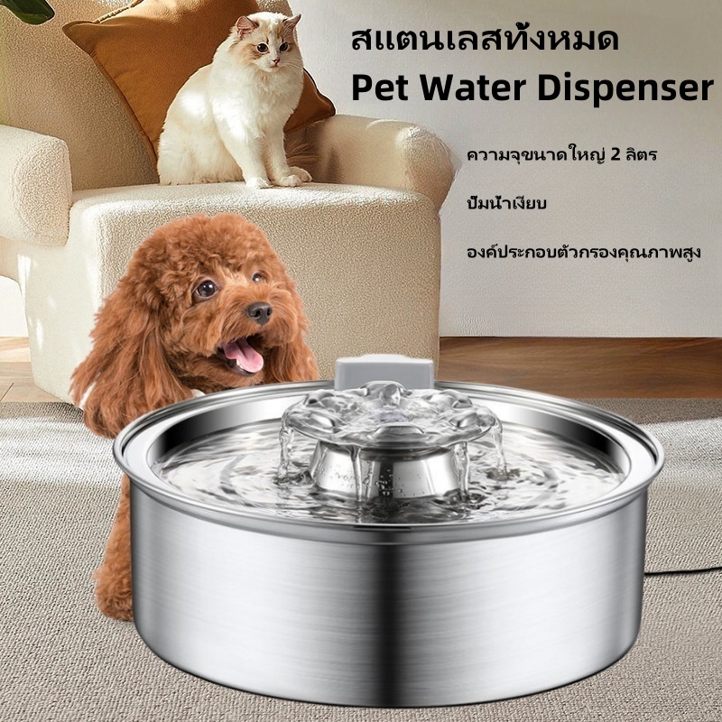 เครื่องป้อนน้ำอัตโนมัติสำหรับสัตว์เลี้ยง 🐱🐶วัสดุสแตนเลสทั้งหมดสำหรับแมวและสุนัขความจุขนาดใหญ่ 2 ลิตร
