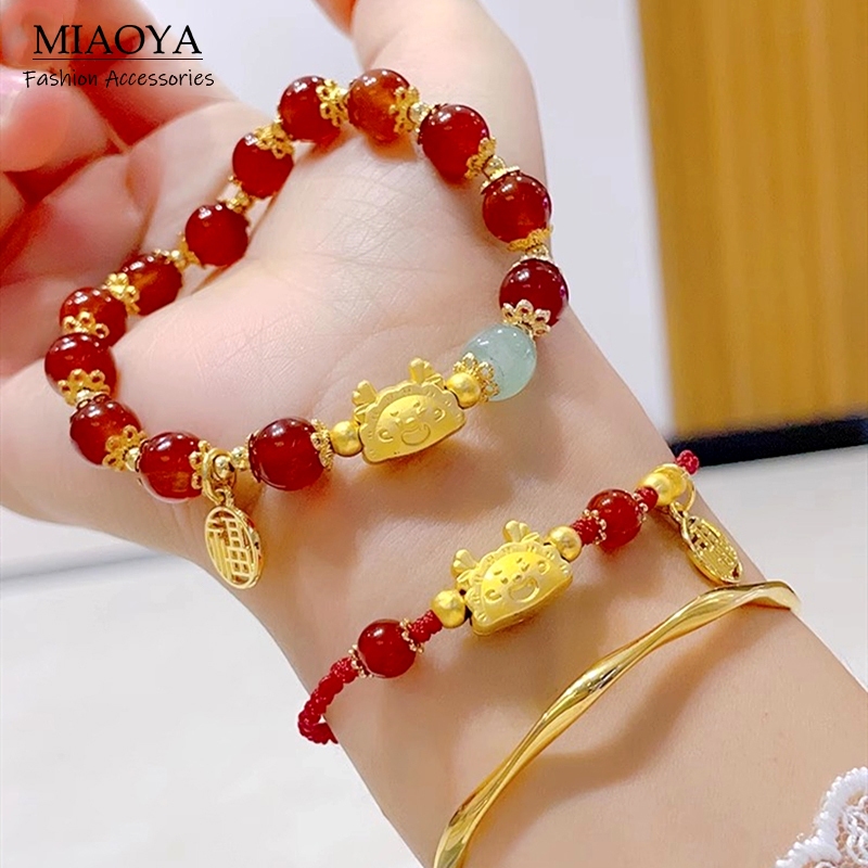 สร้อยข้อมือ ประดับลูกปัด ลายมังกร สีแดง เหมาะกับของขวัญปีใหม่ สําหรับผู้หญิง และนักเรียน