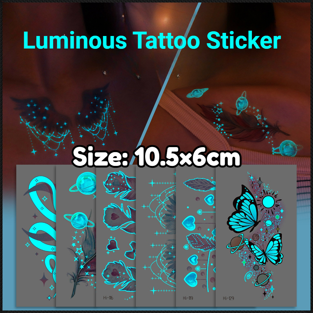 【MF Magic Tattoo】สติกเกอร์รอยสัก ลายผีเสื้อ เรืองแสง สีฟ้า สําหรับงานปาร์ตี้ ไนท์คลับ บาร์