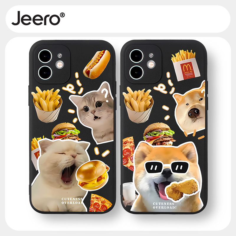 Jeero เคสคู่ เคสไอโฟน คู่รัก กันกระแทกซิลิโคนนุ่มลายการ์ตูนน่ารักตลก เคสโทรศัพท์ สีดำ Compatible for iPhone 16 15 14 13 12 11 Pro Max SE 2020 X XR XS 8 7 6 6S Plus xsmax 6splus 7plus 8plus พลัส HFF3774