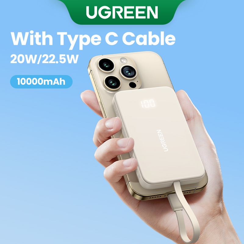 【ใหม่】พาวเวอร์แบงค์ Ugreen 10000mAh PD 20W พร้อมสายเคเบิล Tpye C 3 พอร์ต ชาร์จเร็ว สําหรับ Apple iPhone 15 Pro Max 15-8 Airpods HUAWEI Samsung