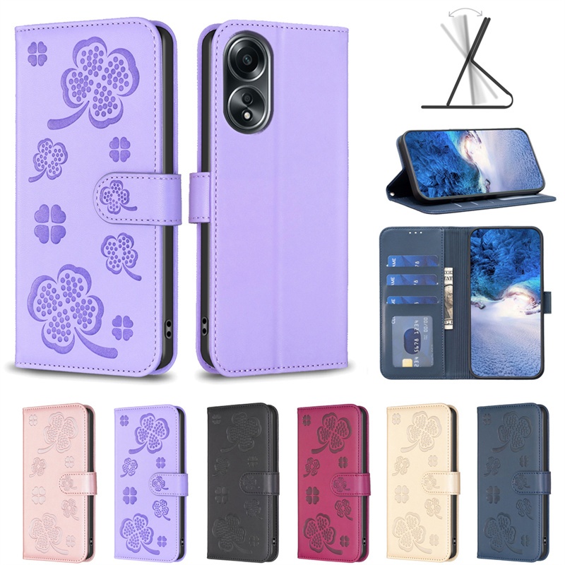 เคสโทรศัพท์มือถือหนัง ฝาพับ พร้อมช่องใส่บัตร ขาตั้งวาง สําหรับ Oppo A98 A78 5G A58 A38 A18 A17 A17K 4G