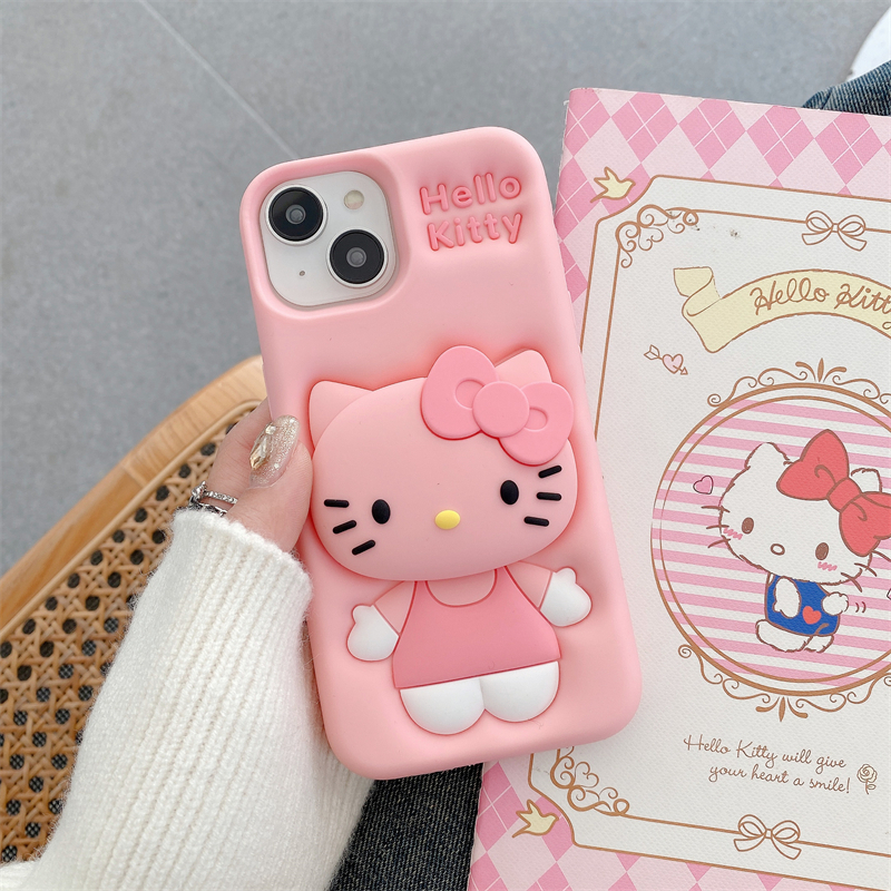 สําหรับ iPhone Case 15 Pro Max 14 Pro Max 13 Pro Max 12 Pro Max 11 Silicone Softshell Kitty Cat Stand