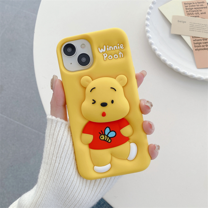 สําหรับกรณี IPhone IPhone 16 ProMax 15 Pro Max 14 Pro Max 13 Pro Max 12 Pro Max 11 ซิลิโคน softshell ขาตั้ง Winnie the Pooh