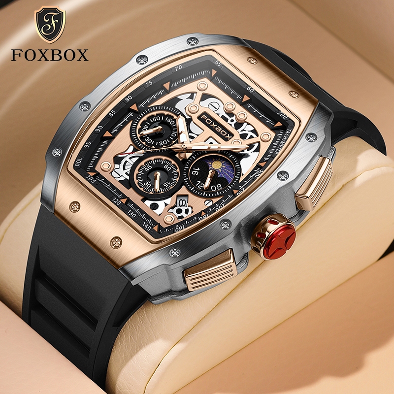 FOXBOX ใหม่ นาฬิกาข้อมือควอทซ์ โครโนกราฟ เรืองแสง กันน้ํา สไตล์สปอร์ต หรูหรา สําหรับผู้ชาย นาฬิกาผู้ชาย LIGE