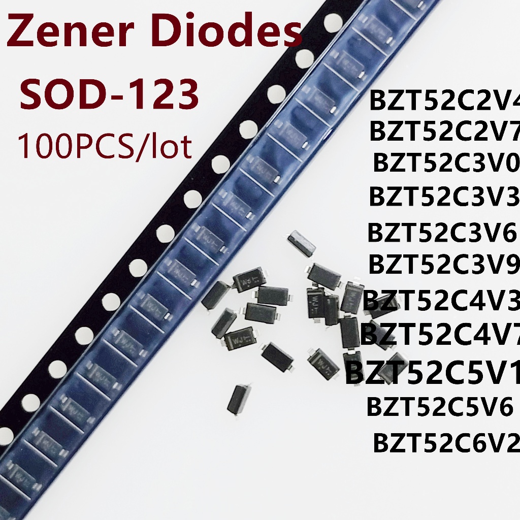 แผ่นไดโอดควบคุมแรงดันไฟฟ้า BZT52C5V1 5V6 6V2 6V8 7V5 8V2 9V1 SOD123 1206 BZT52C2V4 BZT52C39V BZT52C3