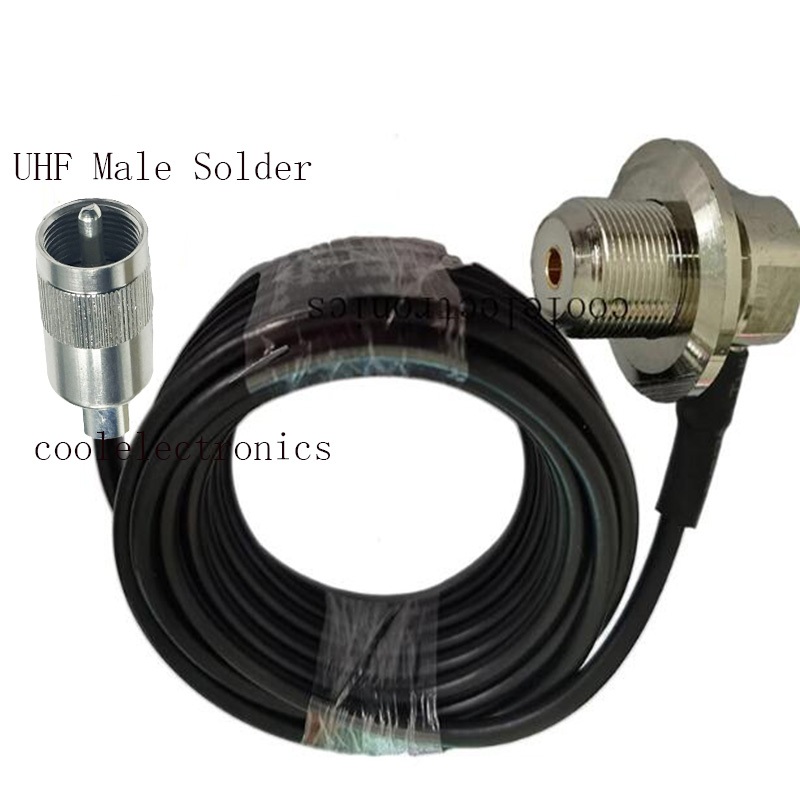 บัดกรีตัวผู้ RG58 50-3 UHF PL259 เป็นตัวเชื่อมต่อ UHF SO239 ตัวเมีย สําหรับเสาอากาศวิทยุรถยนต์ RG-58 Coax Cable 1 2 3 5 10 15 20M 1 ชิ้น