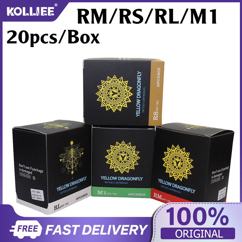 [พร้อมส่ง กทม]เข็มสัก เข็มสักลายฮอค Yellow Dragonfly 20pcs เข็มสักเดินเส้น ชุดเข็มสัก เข็มสักลาย RM/RL/M1/RS