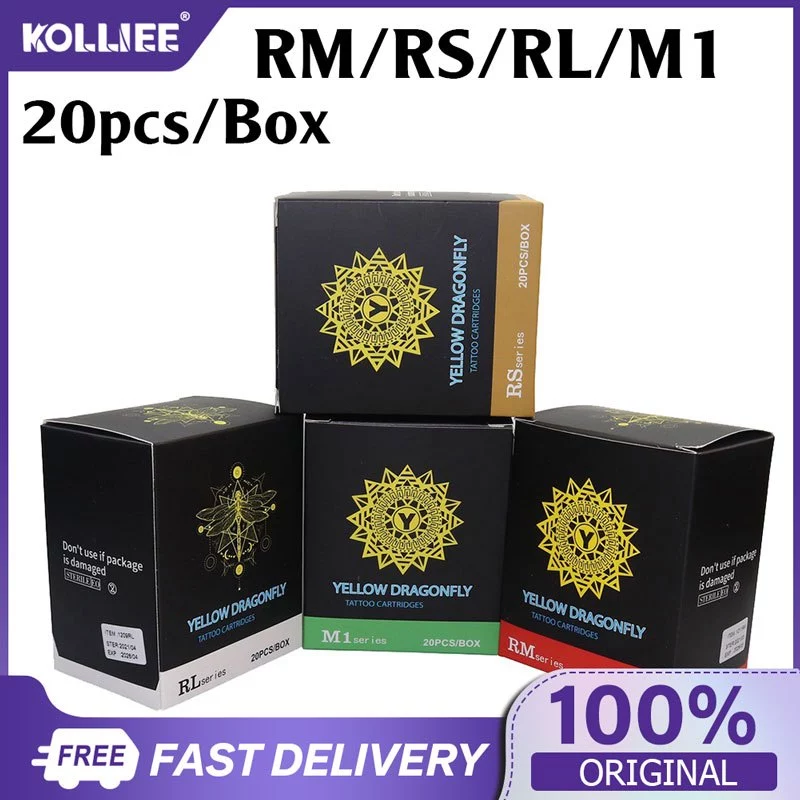 [พร้อมส่ง กทม]เข็มสัก เข็มสักลายฮอค Yellow Dragonfly 20pcs เข็มสักเดินเส้น ชุดสัก สักลาย RM/RL/M1/RS