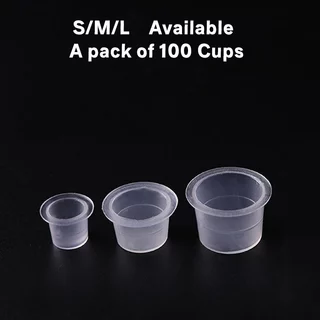 KL S/m/l ถ้วยสีสัก ถ้วยหมึกสักถาวร พลาสติกใส แบบใช้แล้วทิ้ง 100 ชิ้น